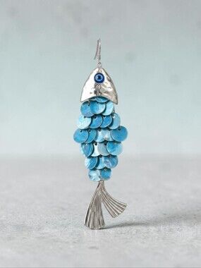 Piper K Nwot Silver Fish Pendant with Blue Shell Scales - Brand